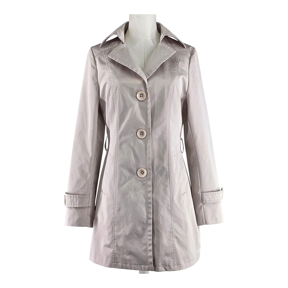Quiet Luxury Max Mara Trench Coat L Taupe Belted Button Front Long Jacket Italy